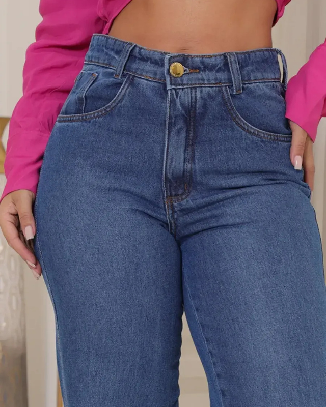 Calça Wide Leg Jeans Grosso Premium — Cintura Alta, Caimento Fluido