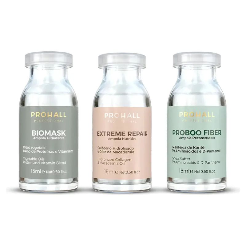 Kit Cronograma Tratamento Capilar Premium Com 3 Ampolas - Hidratação, Nutrição e Reconstrução