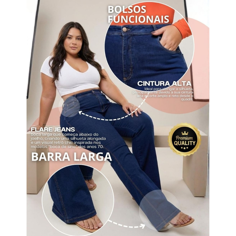 Calça Jeans Flare Plus Size - Efeito Levanta Bumbum