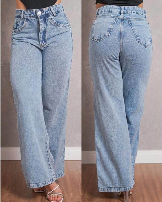 Calça Wide Leg Jeans Grosso Premium — Cintura Alta, Caimento Fluido