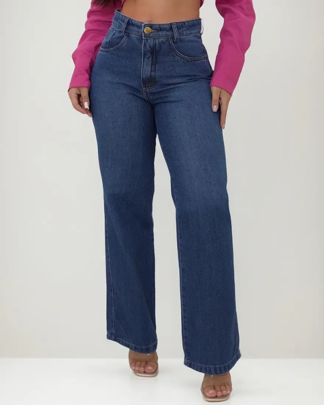 Calça Wide Leg Jeans Grosso Premium — Cintura Alta, Caimento Fluido