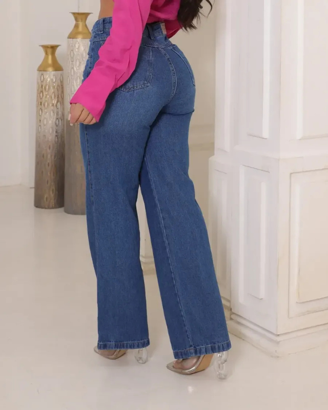 Calça Wide Leg Jeans Grosso Premium — Cintura Alta, Caimento Fluido