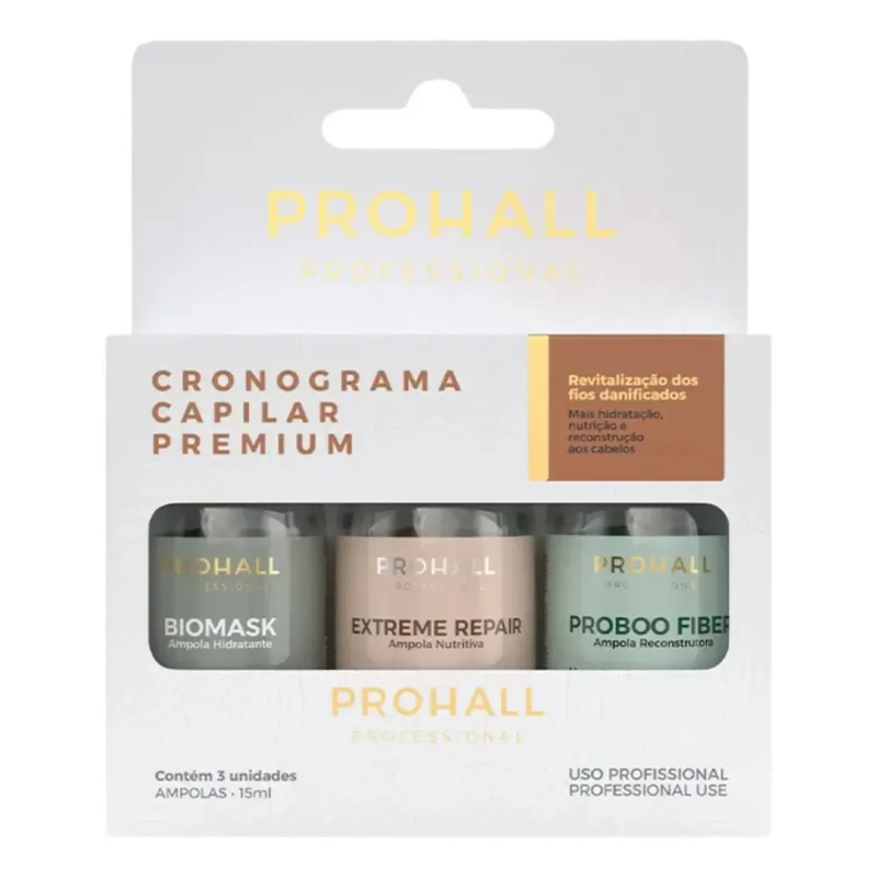 Kit Cronograma Tratamento Capilar Premium Com 3 Ampolas - Hidratação, Nutrição e Reconstrução
